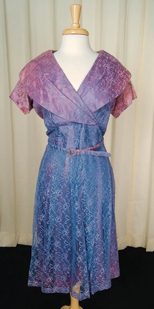 1950s Purple & Pink Lace Dress