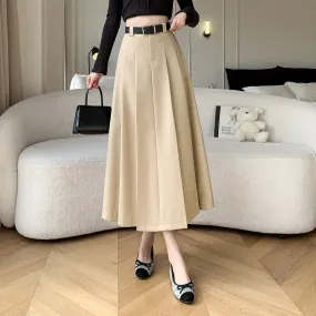 2024 New Spring Summer Women Fashion High Waist Pleated Long Korean Office Lady Casual Suit With Belt Skirt