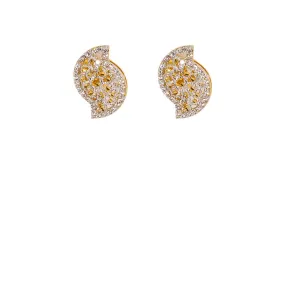 22K Multi Tone Gold Earrings W/ Cubic Zirconia & Split Disc Design