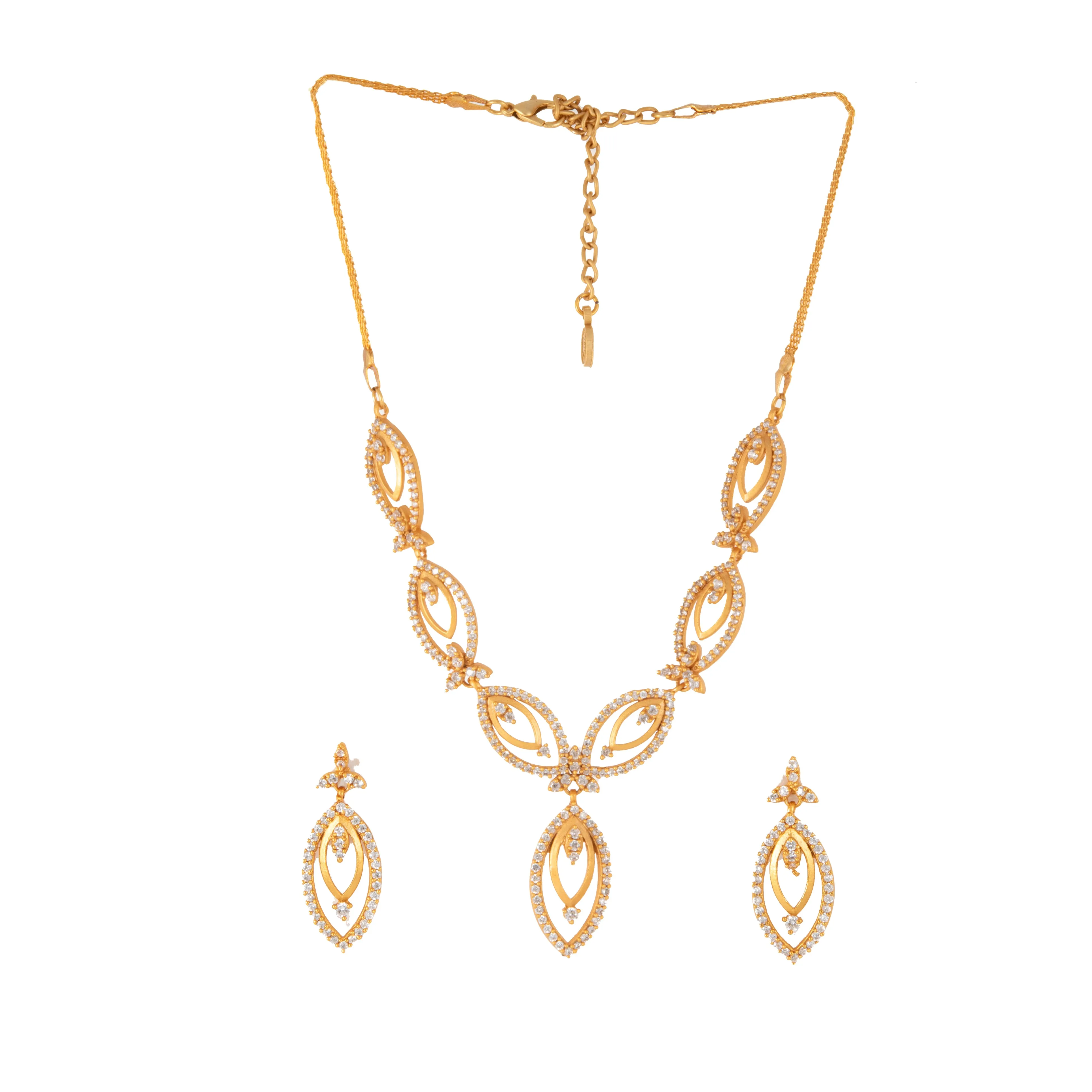 24Kt Gold Plated Necklace Set with American Diamond Crystals for Women