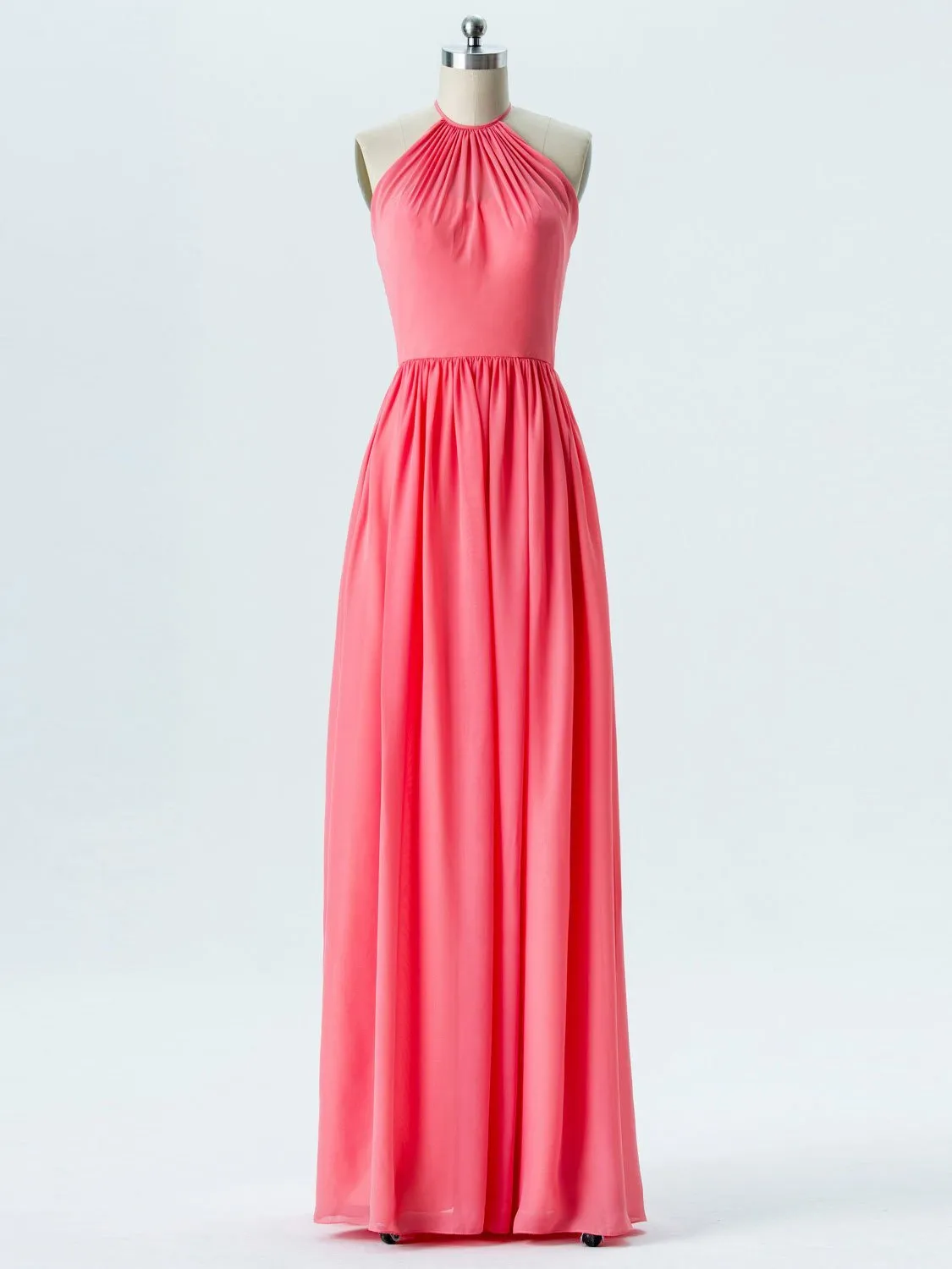 A-line Halter Floor-Length Chiffon Bridesmaid Dresses 2867