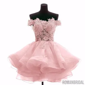 A-Line Scoop Sleeveless Lace Beading Short Chiffon Dresses, mini pink Homecoming Dress, HD0316