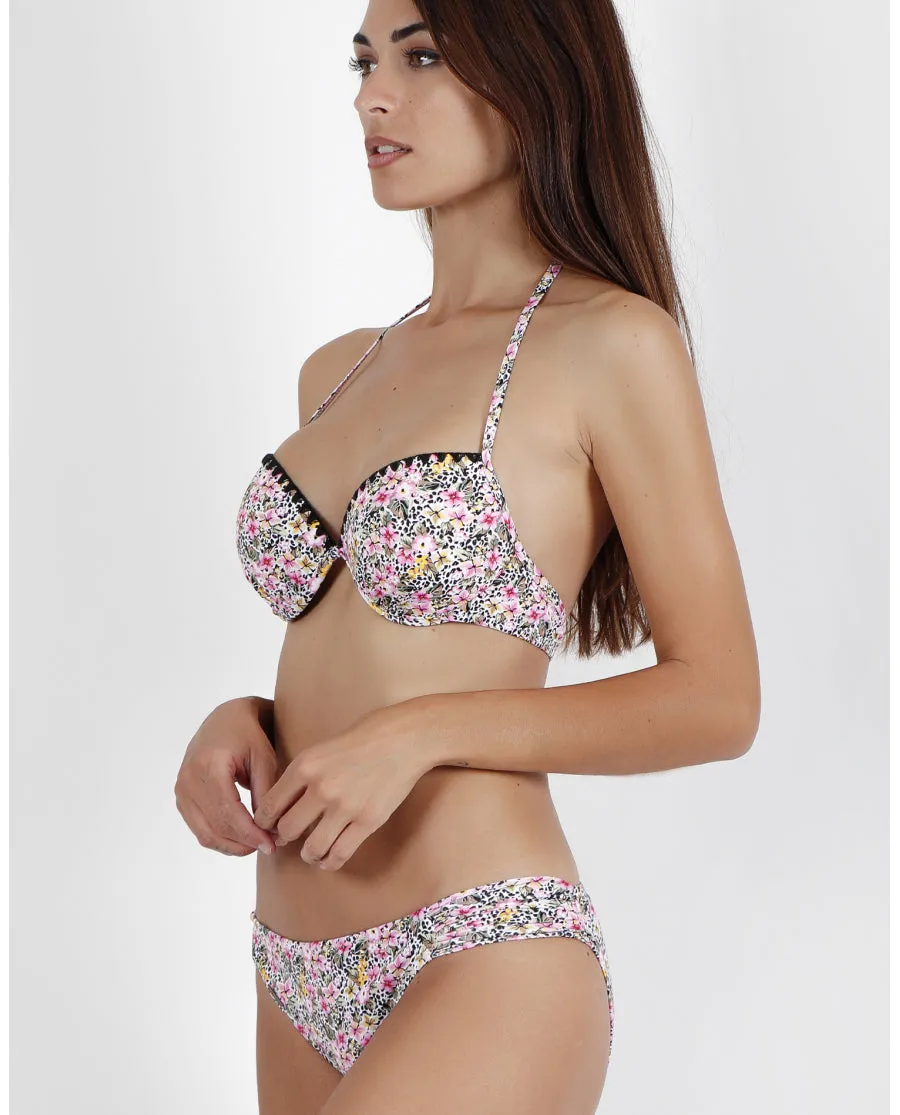 ADMAS Bikini Push Pink Flowers para Mujer