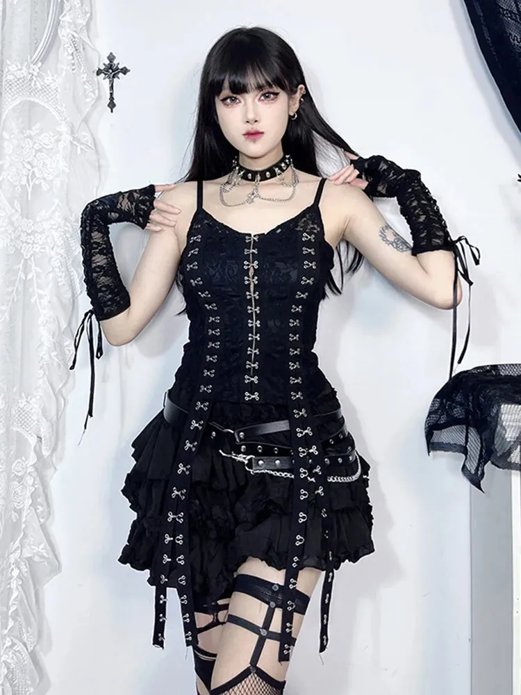 Aesthetic Buttoned Backless Gothic Top