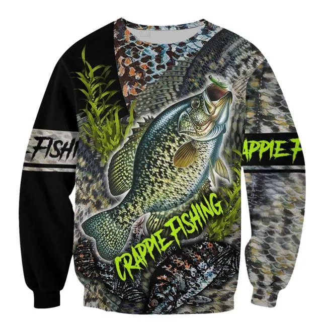 Autumn Casual Unisex Crappie Fishing 3D Printed Streetwear Sweatshirt Hoodies