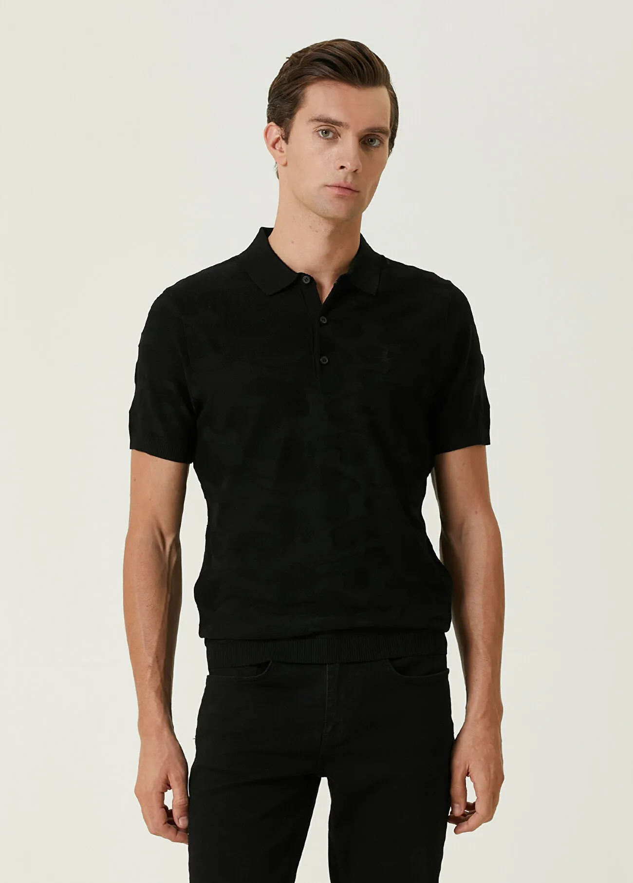 Beymen Club Men Polo Neck Textured Short Sleeve Knitwear Black