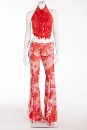 Blumarine - 2PC Red Leopard Halter & Flower Chiffon Pants   - IT 40