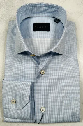 Calder Carmel Luxury 120'S Twill Micro Check Sport Shirt in Sky Blue