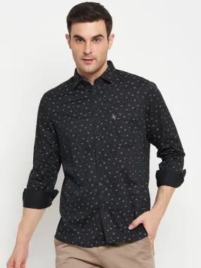 Cantabil Cotton Black Printed Full Sleeve Regular Fit Casual Shirt for Men with Pocket