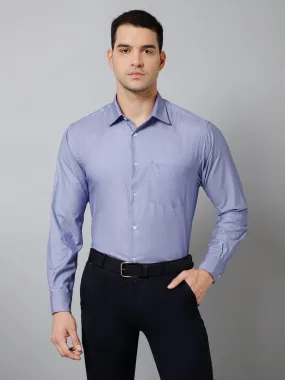 Cantabil Cotton Blend Self Design Full Sleeve Regular Fit Blue Formal Shirt for Men with Pocket