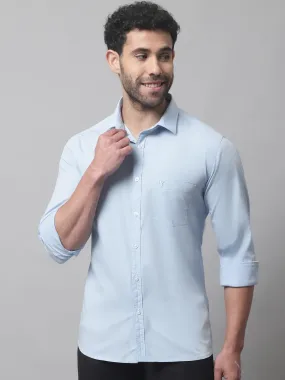 Cantabil Cotton Blend Solid Sky Blue Full Sleeve Casual Shirt for Men with Pocket