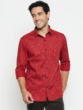 Cantabil Cotton Brick Red Printed Full Sleeve Regular Fit Casual Shirt for Men with Pocket