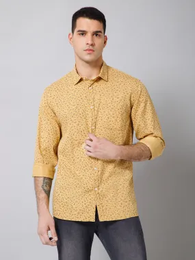 Cantabil Cotton Floral Printed Full Sleeve Regular Fit Mustard Casual Shirt with Pocket for Men