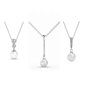 Cate & Chloe Necklace Pack of 3 - Gabrielle, Tatum, Genevieve White Gold Plated Pendant Necklace for Women