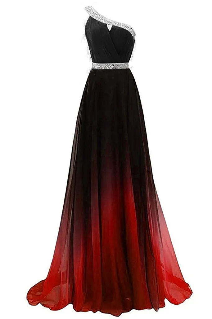 Charming Custom One Shoulder Ombre Beaded Long Evening Prom Dresses, TYP1432