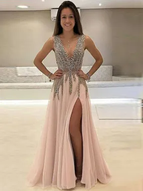 Charming Custom V neck Sleeveless Side Sleeves Most Popular Affordable High Quality Prom Dresses, TYP1156