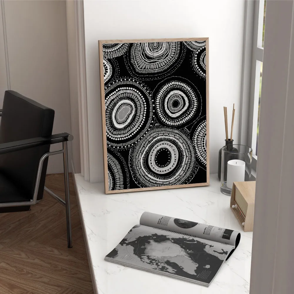 Dancing Bora Rings II B&W - Art Print by Leah Cummins