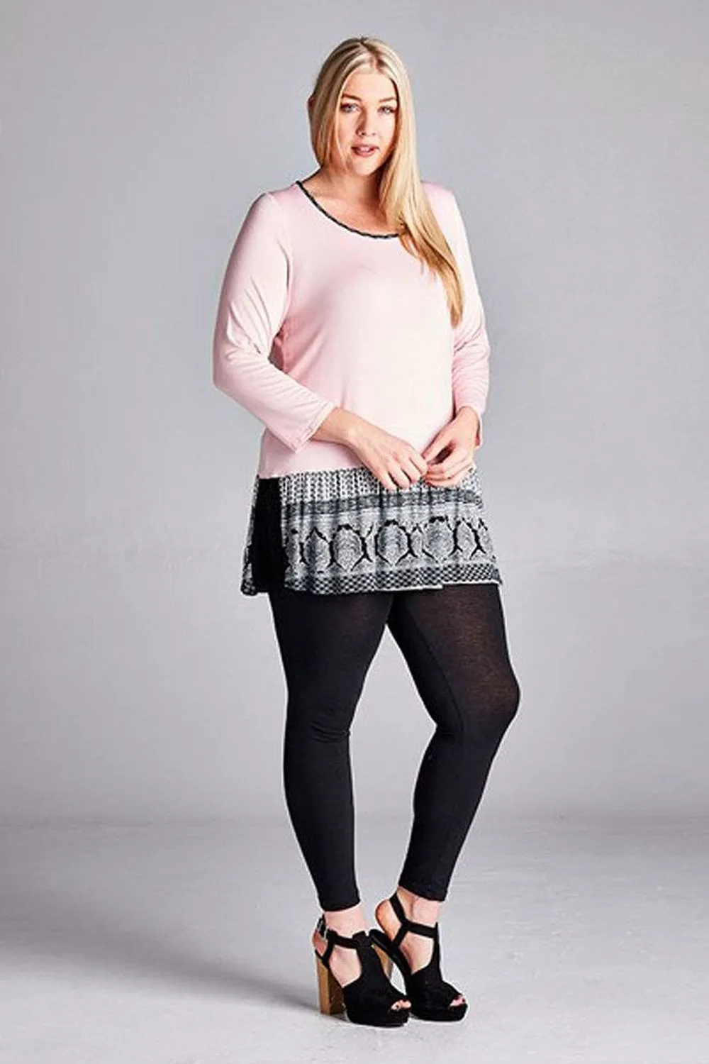 Emerald Plus Size Long Sleeve Printed Hemline Fashion Top U.S.A