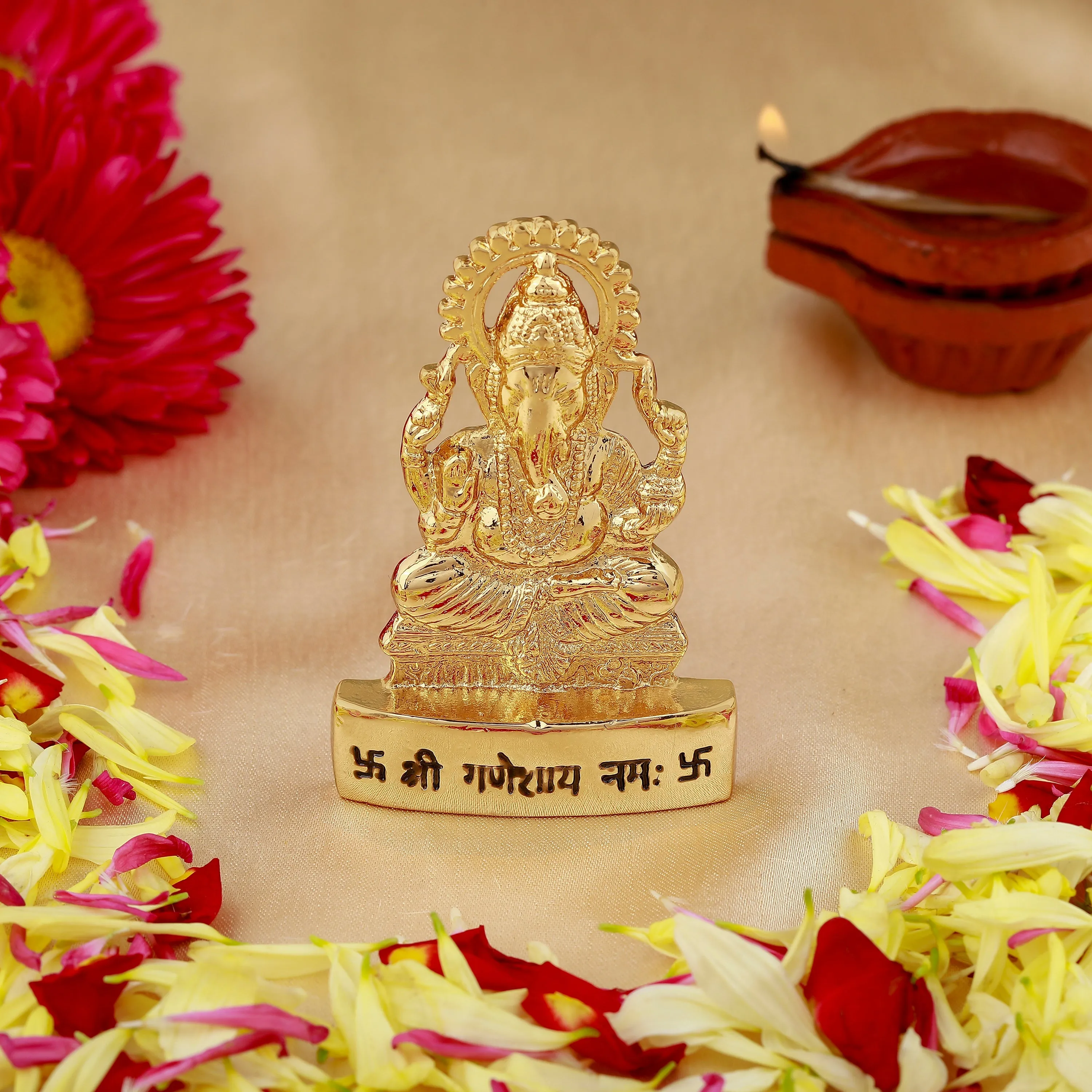 Estele Elegant Gold Plated Spiritual Lord Ganesh Idol for Gifts & House Warming/Home/Office Decors.