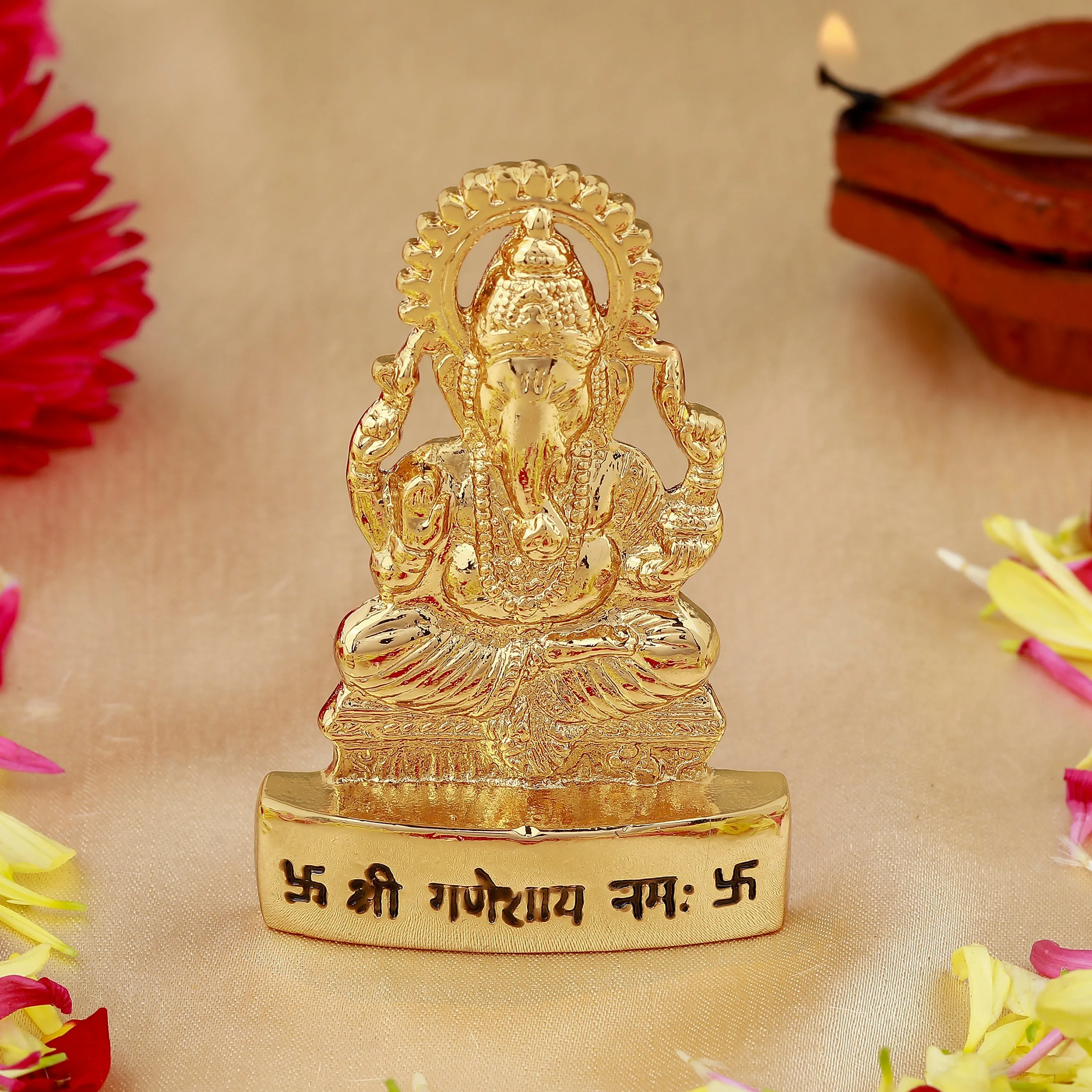 Estele Elegant Gold Plated Spiritual Lord Ganesh Idol for Gifts & House Warming/Home/Office Decors.