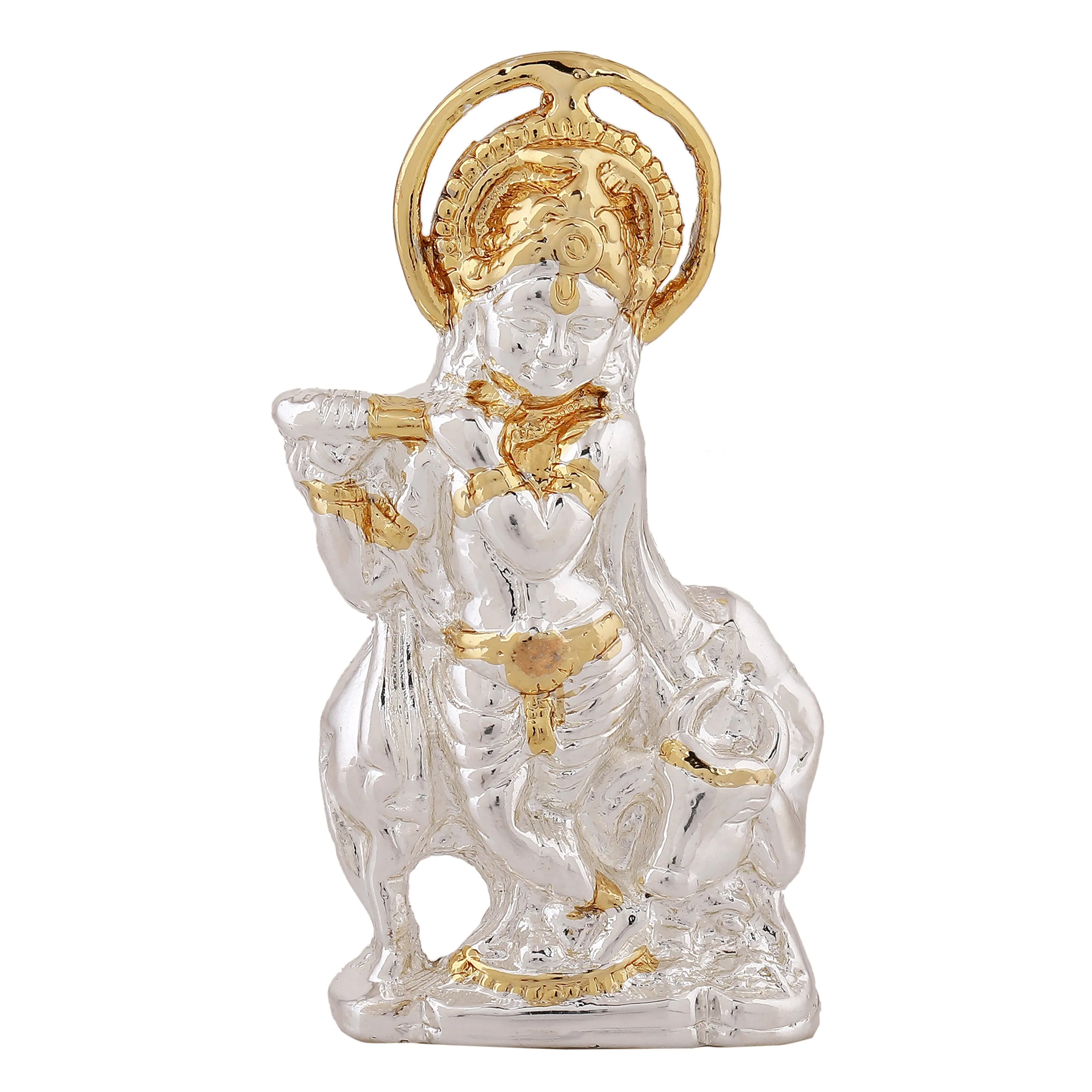 Estele Gold & Rhodium Plated Divine Bal Lord Krishna Idol for Home/Car Decor