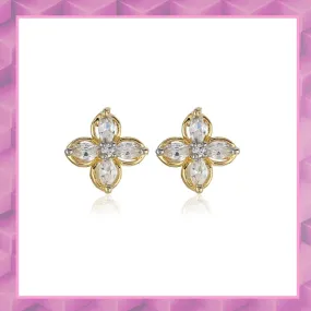 Estele Gold Plated American Diamond flower Stud Earrings for women