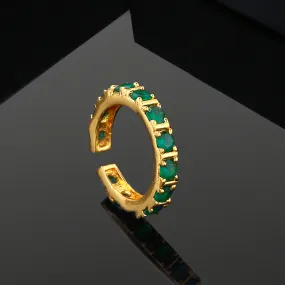 Estele Gold Plated CZ Dazzling Finger Ring with Green Crystals for Women (Adjustable)