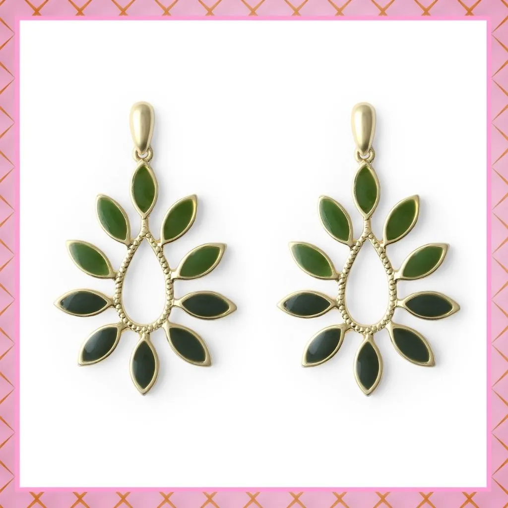 Estele Gold Plated Dangling Leaf Designer Earrings with Green Enamel for Women