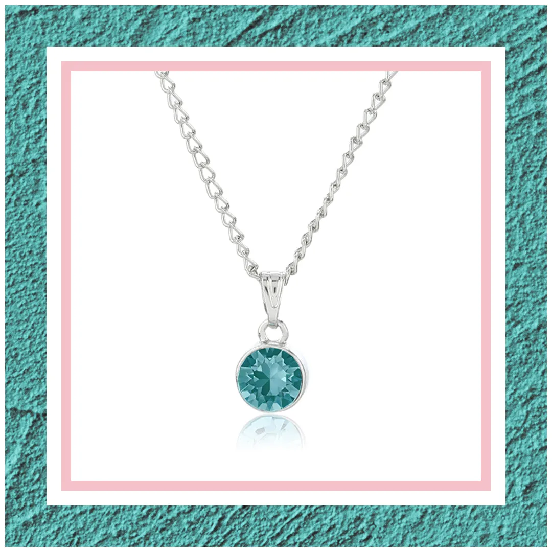 Estele - Rhodium Aquamarine Pendant with Austrian Crystal for Women / Girls