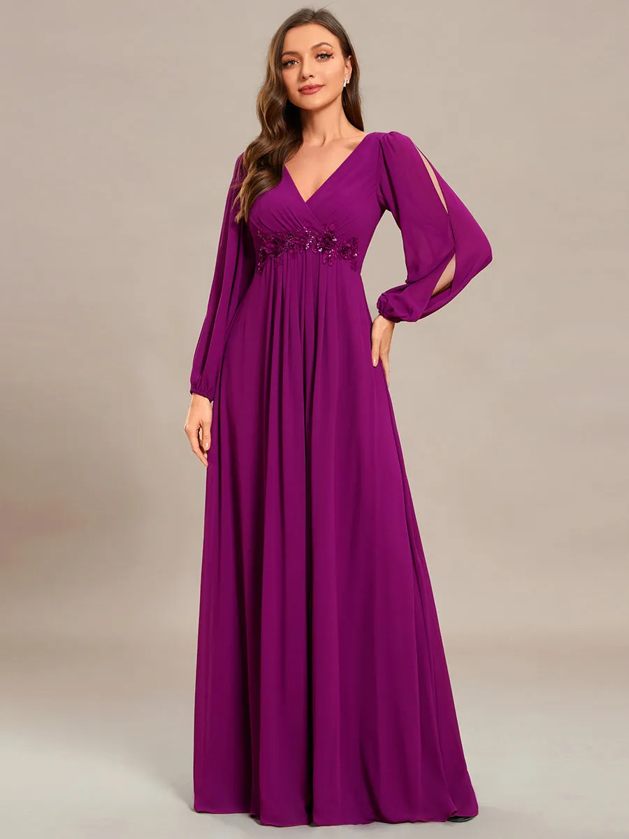 Floor Length Long Lantern Sleeves Wholesale Bridesmaid Dresses