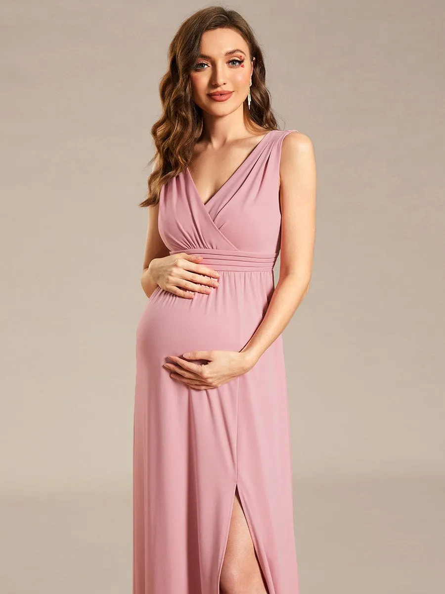 High Slit Sleeveless A-Line Stretchy Maxi Maternity Dress