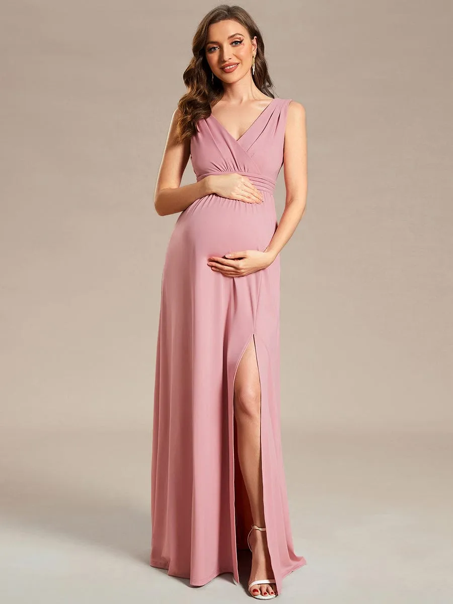 High Slit Sleeveless A-Line Stretchy Maxi Maternity Dress