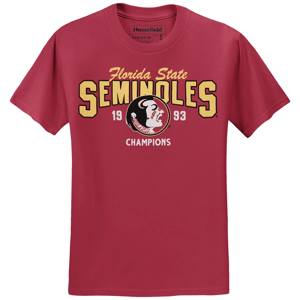 Homefield Adult/Unisex Vault Florida State Seminoles/Seminole Logo 1993 Champions Design Short Sleeve T-shirt - Garnet