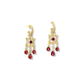 Mashrabiya Trellis Earring Drops Yellow Gold - Garnet & Diamond