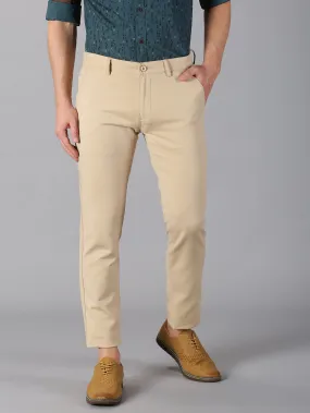 MEN BEIGE SOLID SLIM FIT TROUSER