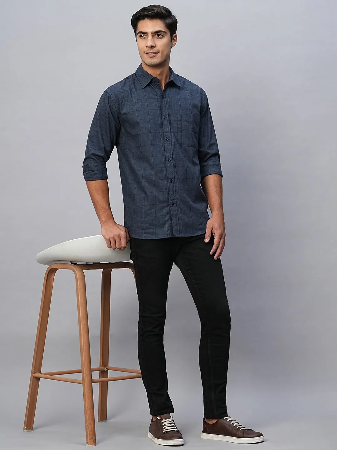 Men's Navy Cotton Regular Fit Shirt