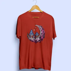 Moon And Mushroom Half Sleeve T-Shirt