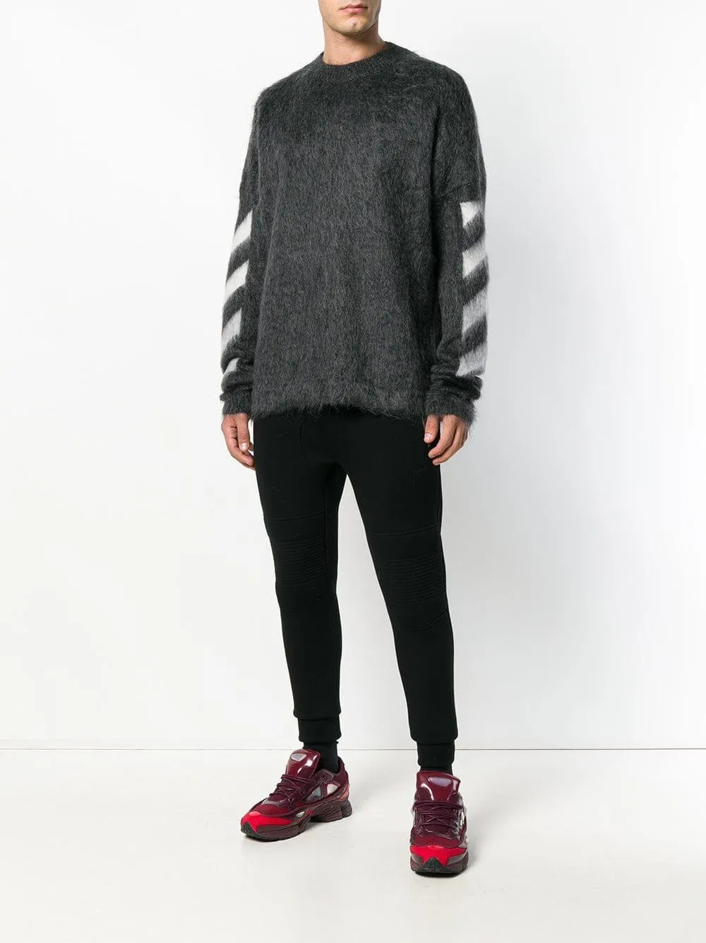 Off-White c/o Virgil Abloh Intarsia Mohair-blend Sweater in Grey