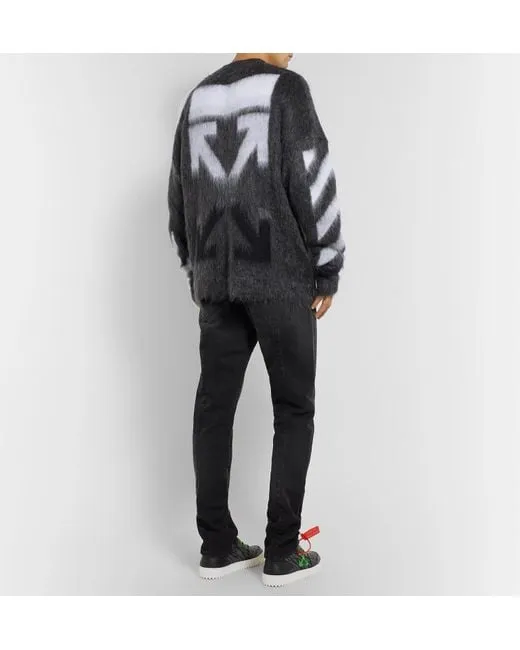 Off-White c/o Virgil Abloh Intarsia Mohair-blend Sweater in Grey