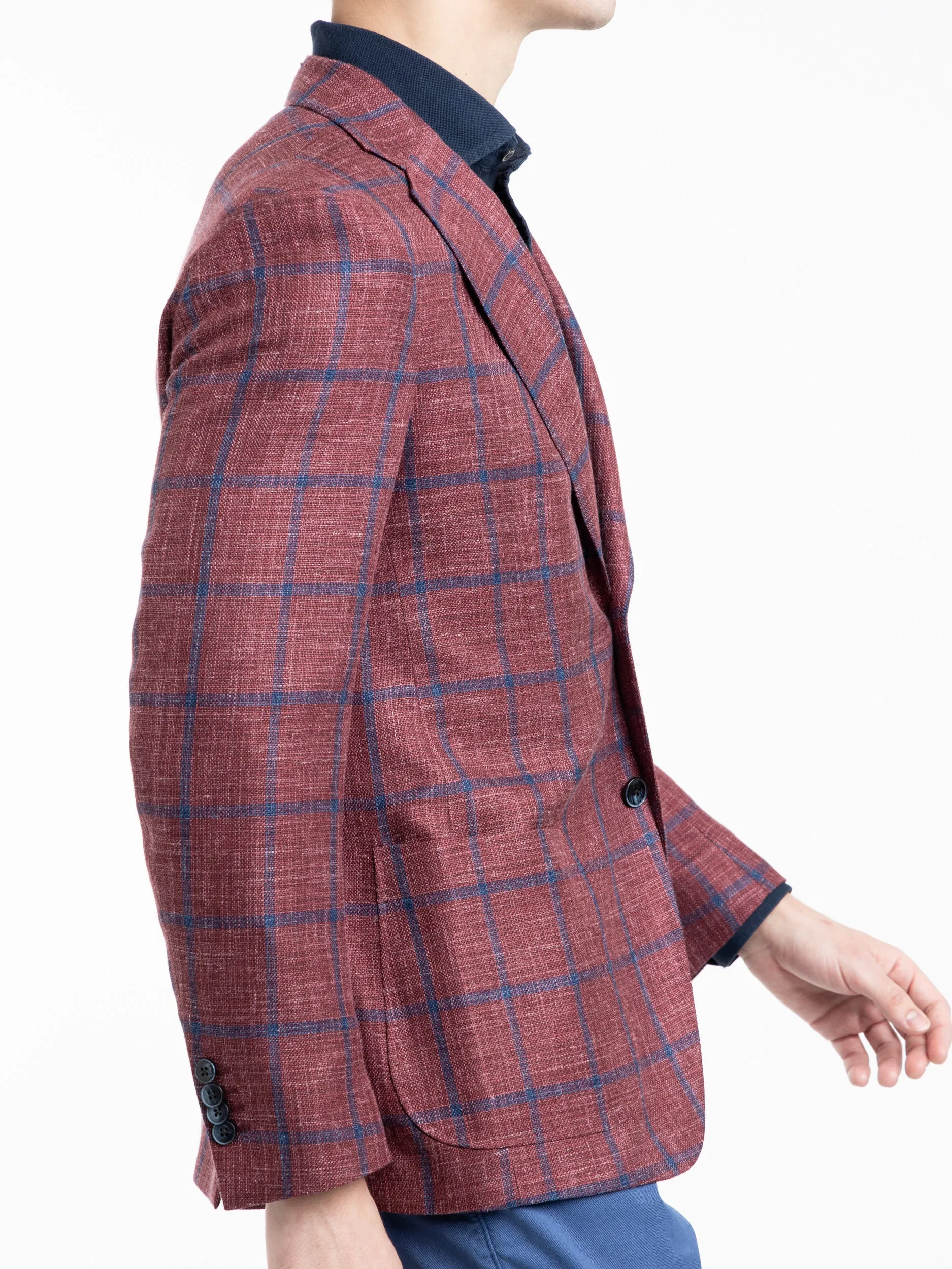 Red/Navy Check Wool-Silk Sport Jacket