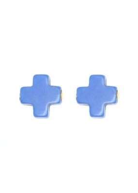 SIGNATURE CROSS STUD EARRINGS - COBALT