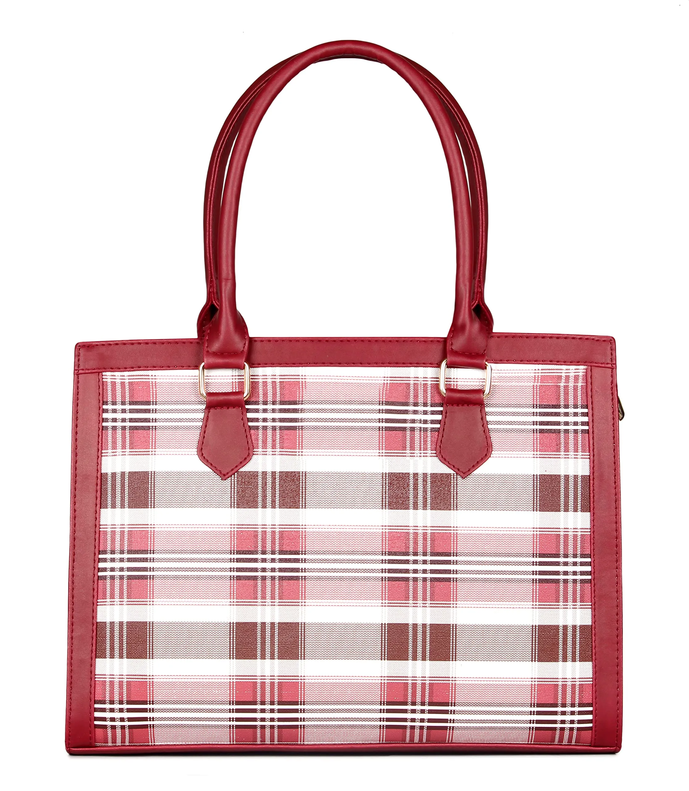 THE CLOWNFISH Alvis Handbag for Women Office Bag Ladies Shoulder Bag Tote For Women College Girls-Checks Design (Maroon)