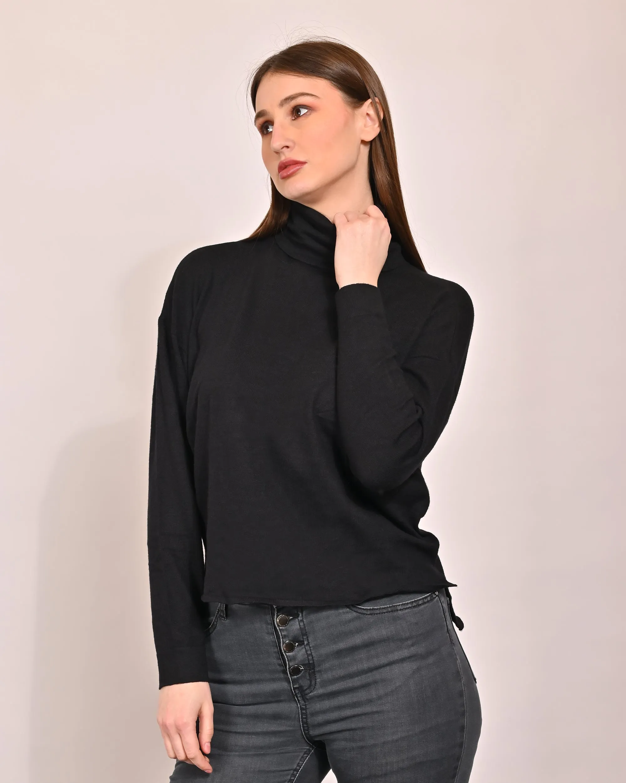 Women Black High Neck Sweater